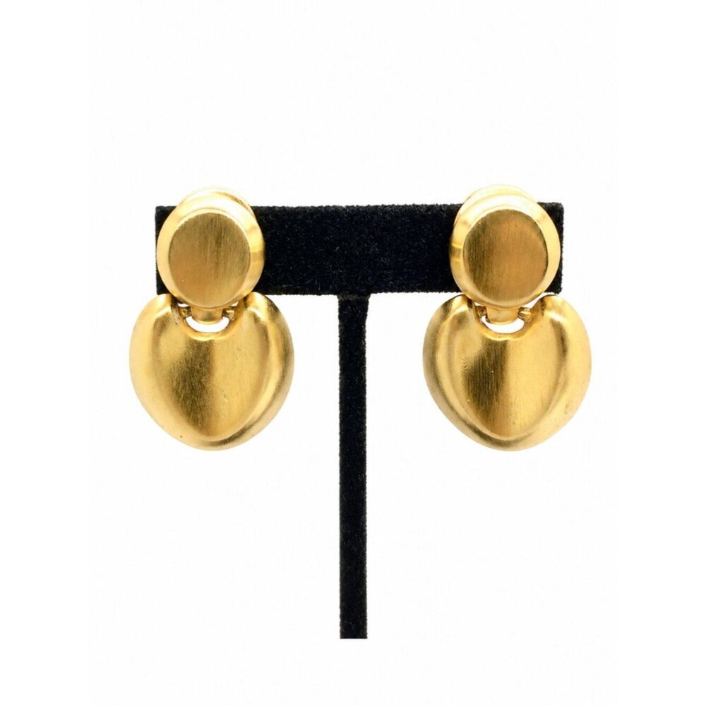 CLARA STUDIO Earrings Matte Gold Tone Modernist Clip On Dangle Vintage